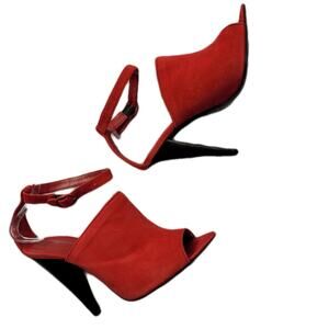 Jenni Kayne Posted Strap Tomato Red Suede Heels size 38